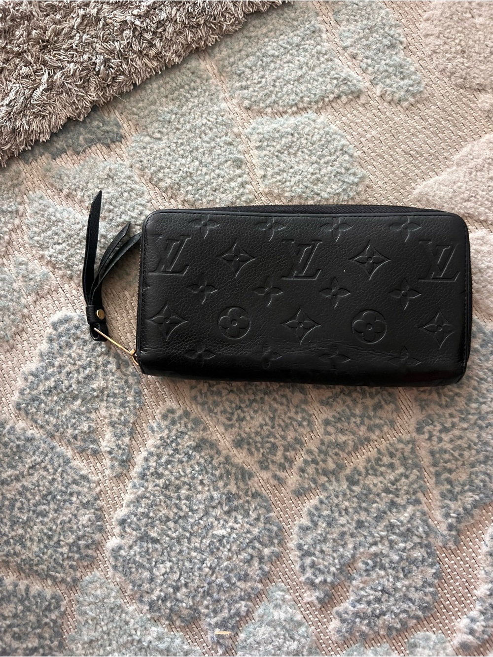 AUTHENTIC Louis Vuitton Black Embossed Monogram Zip Wallet